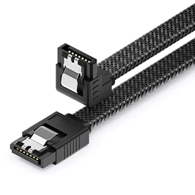 Afbeelding van deleyCON 60 cm SATA 3 Kabel Nylon 6 Gbit/s Datakabel III Aansluitkabel Seriële ATA voor Moederbord &amp; Harde Schijf HDD SSD 1 S L Stekker 90 Schuin Zwart