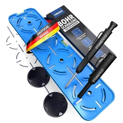Afbeelding van STONE REEF Boorsjabloon voor stopcontacten, incl. markering diepe gaten, perfect gipsplaten, inbouwdozen, elektriciens, waterpas, sjabloon boorkroon, stekkerboor 71 mm en 91
