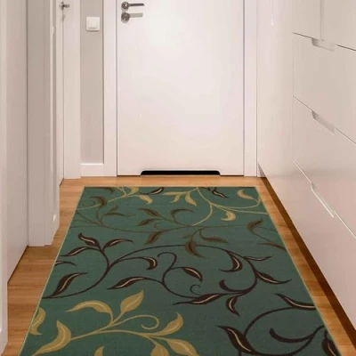 Afbeelding van Ottomanson Ottohome collectie tapijt met rubberen achterkant en modern bladerendesign, 100 cm x 150 cm, kleur zeeschuim