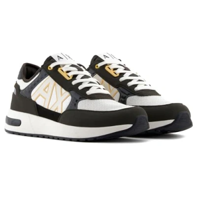 Afbeelding van Armani Exchange Dusseldorf sneakers voor heren, met geometrische motieven, Blk INK+BLK+Off White, 42 EU, Ink Off Whit, EU