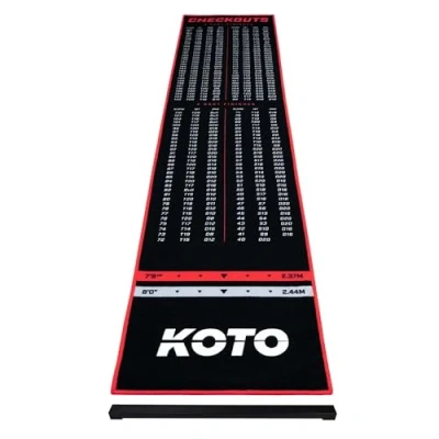Afbeelding van KOTO Oche Carpet Checkout Dart Mat Rood 285 x 60 cm, Hoogwaardige Dartmat Incl. Verstelbare Oche, Antisliplaag, Werplijnen, Bescherming Vloer &amp; Dartbord