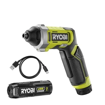 Afbeelding van RYOBI lithium 4V USB schroevendraaier 5 Nm LED verlichting C kabel 1 batterij 2,0Ah levering in koffer met 10 schroefbits RSD4 120T