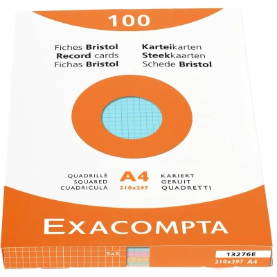 Afbeelding van Pak 100 steekkaarten bristol geruit 5x5 niet geperforeerd 210x297mm, Geassorteerd