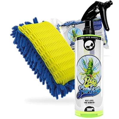 Afbeelding van Nuke Guys Auto wasset Bug Swipe 2 in 1 insectenverwijderaar liter + x insectenspons optimaal voor het reinigen van de motorfiets, hardnekkig vuil zoals insectenresten, vogelpoep