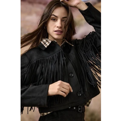 Afbeelding van ONLY Onldiane LIFE Fringes Imitatieleren jas, Dames, Maat: XL, Black