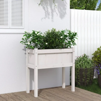 Afbeelding van Plantenbak met poten 70x31x70 cm massief grenenhout wit