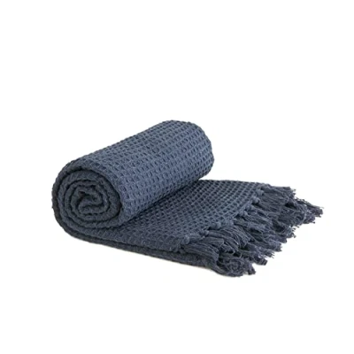 Afbeelding van Emma Barclay Honingraat Gerecycleerde katoenen effen wafel getextureerde stoel sofa setee gooien deken in marineblauw 90x100 (228x254cm)