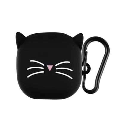 Afbeelding van kwmobile Hoes geschikt voor Samsung Galaxy Buds FE Siliconen cover oordopjes in zwart / wit Kat design