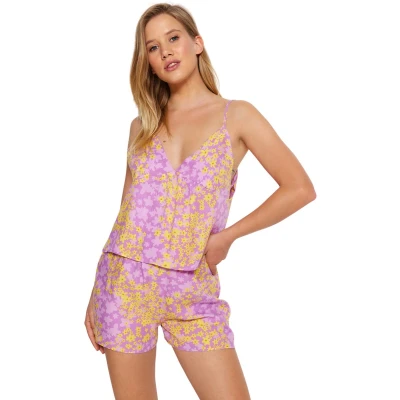 Afbeelding van Trendyol Veelkleurige Bloemen Touwband Viscose Shorts Geweven Pyjamaset Thmss23Pt00003