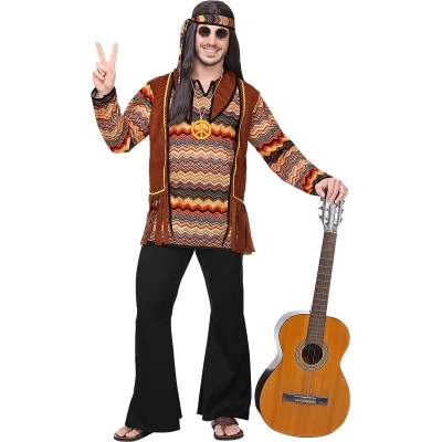Afbeelding van Widmann Hippie Kostuum Bruine Psychedelische Golven Man Bruin XXXL Carnavalskleding Verkleedkleding