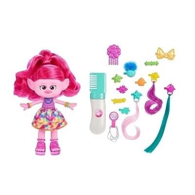 Afbeelding van Mattel DreamWorks Trolls Band Together Pop, meer dan 15 accessoires, Hip Haar modepop Koningin Poppy met glitterkam HNF25