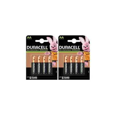 Afbeelding van 8 x Duracell AA batterijen, oplaadbaar, 2500 mAh (2 blisterverpakkingen met elk 4 batterijen), oplaadbare batterijen