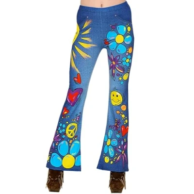 Afbeelding van Widmann Hippie Kostuum 70s Legging Peace Love And Happiness Vrouw Blauw Small / Medium Carnavalskleding Verkleedkleding