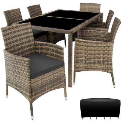 Afbeelding van tectake luxe wicker zitgroep Porto 6 + 1 natuurkleur
