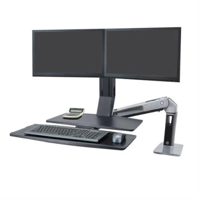 Afbeelding van Ergotron WorkFit A Monitor tafelbeugel 2 voudig 25,4 cm (10) 61,0 (24) Zwart, Aluminium (gepolijst) In hoogte verstelbaar, Toetsenbordhouder, Kantelbaar,