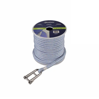 Afbeelding van Vallijn met valsluiting wit/blauw 8mm 30m