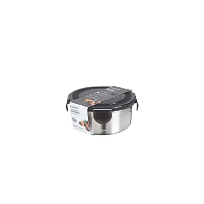 Afbeelding van LocknLock roestvrijstalen voorraaddoos met deksel, rond, 460 ml, Ø 130 x 55 mm, BPA vrij, vaatwasmachinebestendig, geschikt voor vriezer tot 20 C, opbergdoos deksel