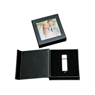 Afbeelding van Bruiloft USB box met beeldvenster. Kunstleer wit, zwart. Kleur Zwart