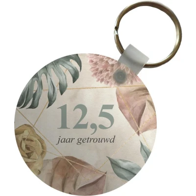 Afbeelding van Sleutelhanger Trouwen Spreuken 12 5 jaar getrouwd Quotes Plastic Rond Uitdeelcadeautjes