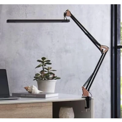 Afbeelding van SKYLEO LED Bureaulamp met Klem Oogbeschermende Lamp Multi hoek Verstelbare Werklamp 5 Lichtstanden X 11 Helderheidsniveaus Roségoud zwart