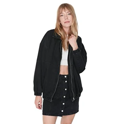 Afbeelding van Trendyol Zwart Oversized Bomber Denimjack Met Ritssluiting Twoaw23Ce00213