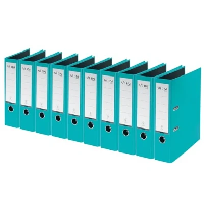Afbeelding van VON Leitz Ordner A4, verpakking van 10 stuks, karton met kunststof omslag, 80 mm rugbreedte, voor 600 vel, blauwe engel en FSC gecertificeerd, school, studie thuis, turquoise, 10550052