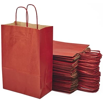 Afbeelding van Set van 50 rode boodschappentassen kraftpapier met handgrepen, 20 x 10 29,2 cm, boodschappentas/geschenkverpakking voor verjaardag, Kerstmis, bruiloft.