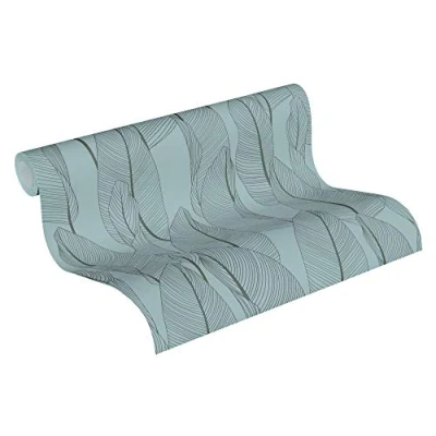 Afbeelding van Palmbehang 364972 Lichtblauw behang voor uw hal, woonkamer en badkamer Vliesbehang 36497 2 Koop hoge kwaliteit tropisch online!