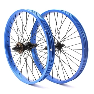 Afbeelding van KHE BMX loopwiel set blauw geanodiseerd aluminium velgen 36 gaten 10 mm en 14 16T tandwiel