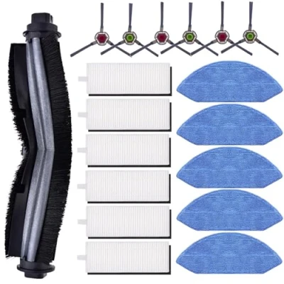 Afbeelding van 18 pack accessoireset voor Ecovacs Deebot OZMO U2 DGN22 Pro robotstofzuiger, 1 hoofdborstel, 6 zijborstels, HEPA filter, 5 dweildoek
