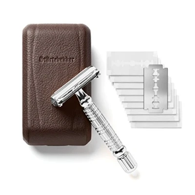 Afbeelding van Störtebekker® herenscheermes in handgemaakt lederen etui incl. scheergids [10 Störtebekker mesjes] cadeau idee set natte scheermesjes premium kwaliteit met spiegel kies uit 6 kleurmogelijkheden