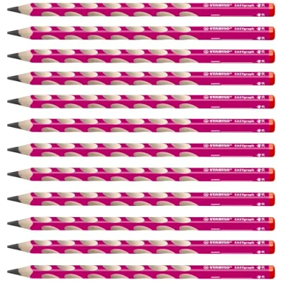 Afbeelding van STABILO, Potlood, Ergonomisch driehoekig potlood voor rechtshandigen EASYgraph in roze verpakking van 12 (HB, 12 x)