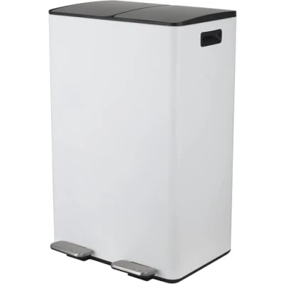 Afbeelding van Spirella Aliya Keukenpedaalemmer, afvalscheiding, staal, 60 l (2 x 30 l), mat wit