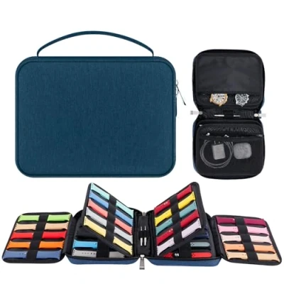 Afbeelding van Enbagold horlogeband organizer, tas, uitbreidbare opbergtas voor 40 riemen, waterdicht nylon horlogebandje, opslag en horlogebandpinnen (blauw)