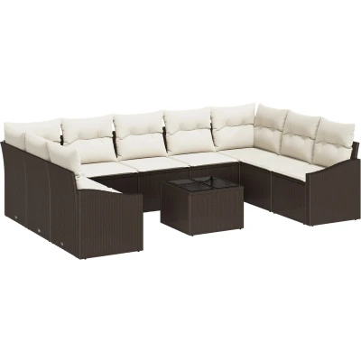 Afbeelding van vidaXL Tuin Sofa Set van 10 Crème Poly Rattan met Opslag