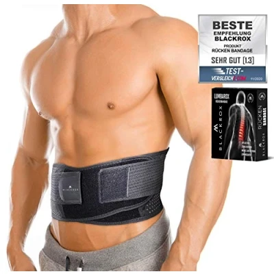 Afbeelding van BLACKROX Rugbandage lendensteun LUMBAROX riem steungordel lendenwervelrug voor mannen en vrouwen stabilisatie rug rechte houder rugriem rugsteun (M, zwart)
