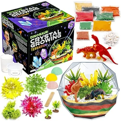 Afbeelding van Original Stationery kweek je eigen dinosaurus terrarium van kristal kit, alles in een kristallen kweekkit met 2 dinosaurussen, speelgoed voor jongens en zaden 3 kristallen, leuk experiment