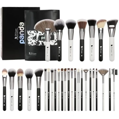 Afbeelding van DUcare Professionele Make up Borstel Set, 31Pcs Panda Kabuki Leuke Borstels Kit DF3142 Complete Oogschaduw Foundation Blending Gezicht set Met Lederen Case Organizer
