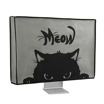 Afbeelding van kwmobile beschermhoes Monitor geschikt voor 20 22&quot; Computerscherm cover Computer accessoires PC scherm hoes in grijs / zwart Kat Meow design