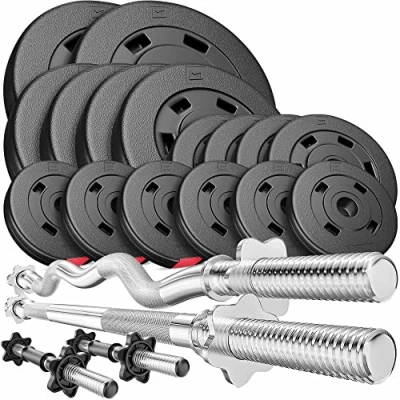 Afbeelding van Hop Sport Halterschijven Set 75 kg, met 1 x Lange Halterstang 167 cm, Curl Stang 120 2 Korte Halters 45 cm Complete voor Fitness Bodybuilding
