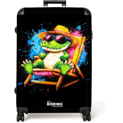 Afbeelding van NoBoringSuitcases.com® Koffer groot Reiskoffer lichtgewicht Zomerse krokodil met graffiti Rolkoffer 4 wielen Grote trolley XL 98 liter bagage
