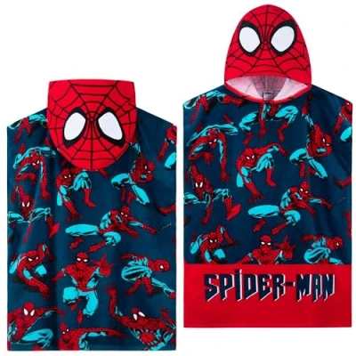Afbeelding van Marvel badhanddoek met capuchon voor kinderen, absorberende zwembad, strandvakantie benodigdheden (rood/blauw Spiderman, 6 9 jaar)