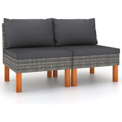 Afbeelding van Loungeset Poly Rattan En Massief Eucalyptushout 1 / Grijs Middenbank (2 st)