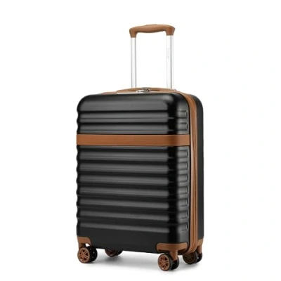 Afbeelding van Kono Carry On Koffer ABS+PC Hardshell Lichtgewicht Reizen Cabine Bagage met TSA Lock Spinner Wielen, Zwart/Bruin, Cabin 20 inch,