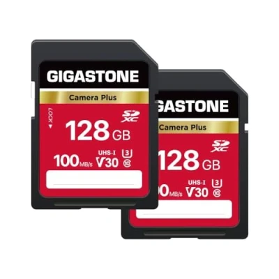 Afbeelding van Gigastone SDXC geheugenkaart, 128 GB, 2 stuks, Prime Series, snelheid 80 MB/s. Compatibel met foto&#039;s, video&#039;s, muziek, camcorder, camera, pc, U1 UHS I klasse 10 voor UHD video, mini hoesjes