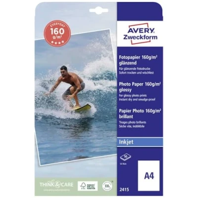 Afbeelding van AVERY Zweckform 2415 Classic Inkjet fotopapier (40 vellen, 160 g/m², DIN A4 papier, eenzijdig gecoat, glanzend, wit, voor het afdrukken van foto&#039;s op inkjetprinters, direct drogen)