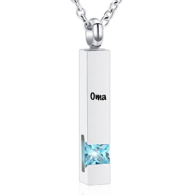 Afbeelding van Luxe Ashanger Met Ketting En Gravering Oma Assieraad Zilverkleurig Aqua Steen As Gedenksieraad Urn Incl. vuller