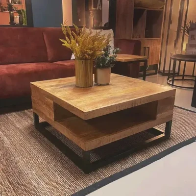 Afbeelding van Label51 Cube salontafel mangohout naturel 80x80 cm Hout