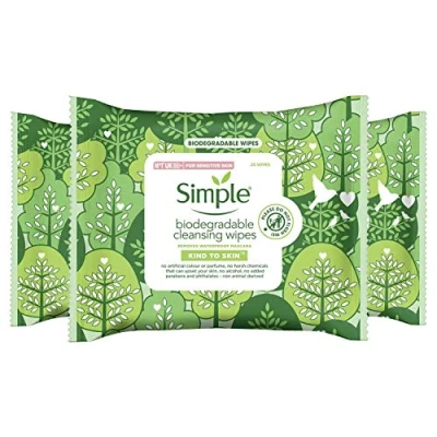 Afbeelding van Simple Kind to Skin gezichtsdoeken, biologisch afbreekbaar, hypoallergeen, voor de gevoelige huid, 6 stuks x 20 doekjes