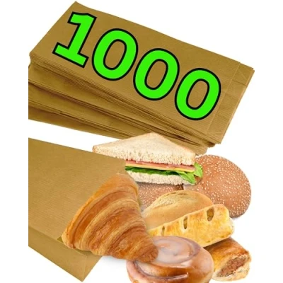 Afbeelding van Loxato 1000 bruine kraftpapieren zakken, cadeauzakjes, sandwichzakken, papieren zakken zonder handgrepen, ontbijttas, kraftpapier, 12 x 5 27 cm